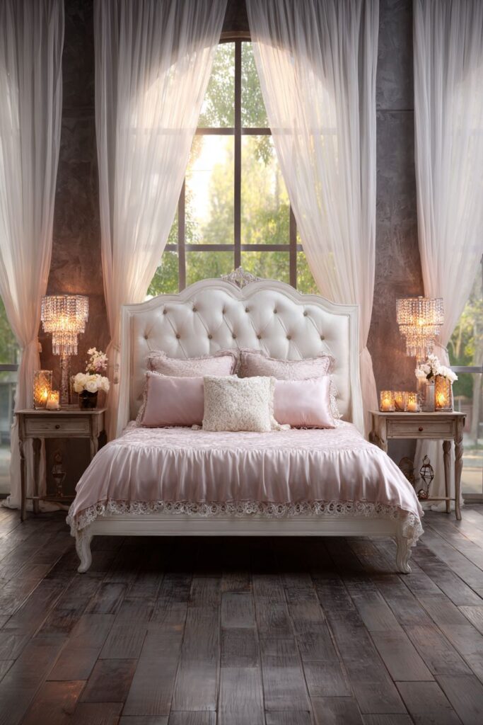 Elegant Tufted Romance with Silk and Lace Details
