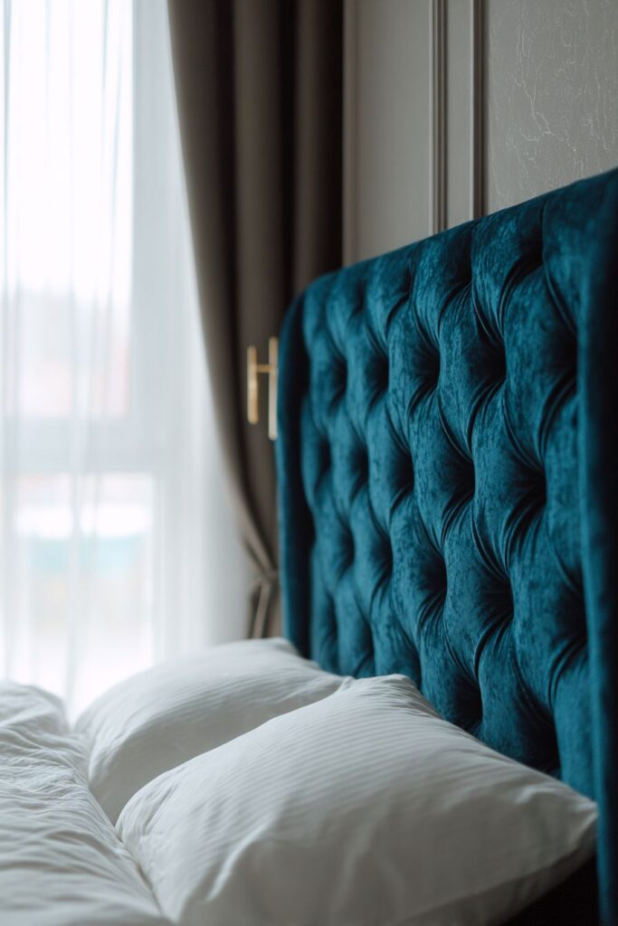 Luxurious Teal Velvet Headboard Statement
