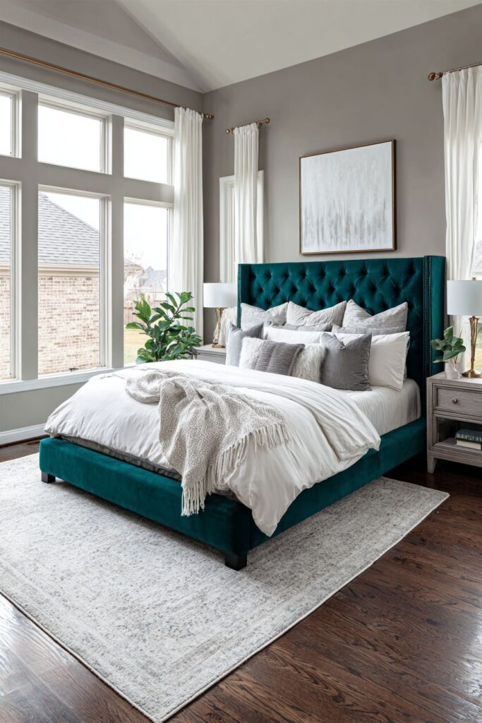 Luxurious Teal Velvet Headboard Statement