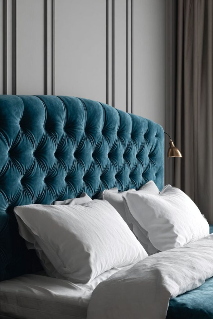 Luxurious Teal Velvet Headboard Statement
