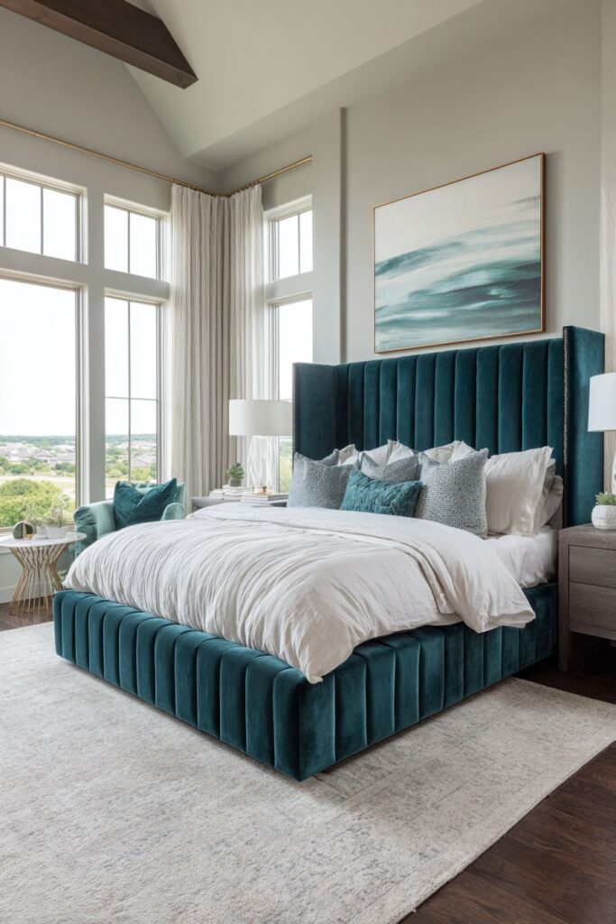 Luxurious Teal Velvet Headboard Statement