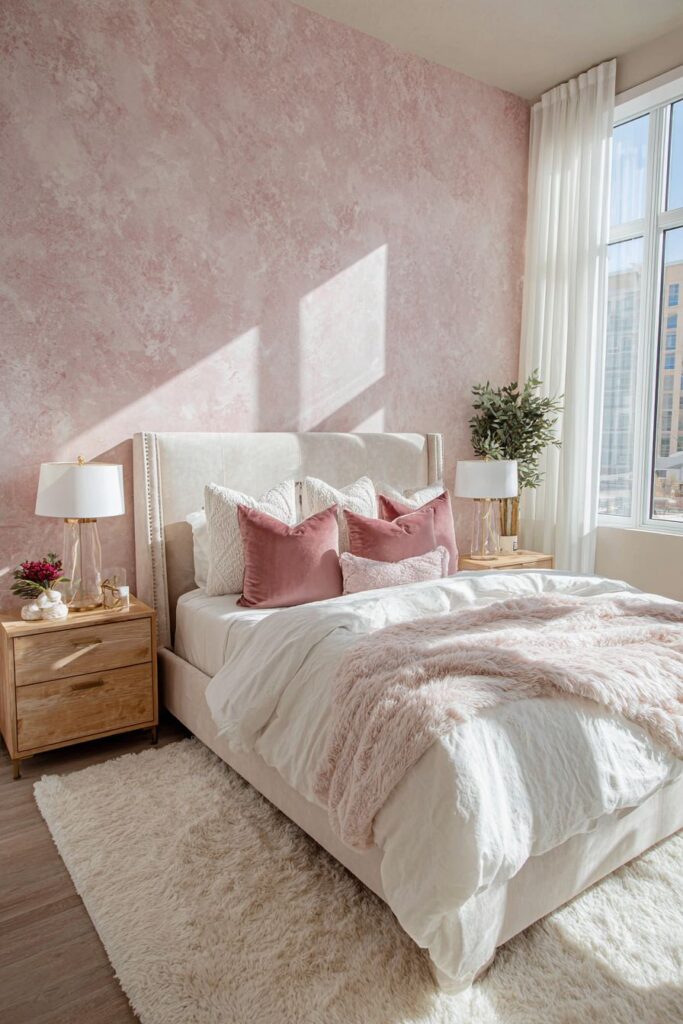 Serene Master Bedroom with Dusty Rose Accent Wall