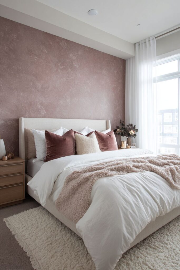 Serene Master Bedroom with Dusty Rose Accent Wall