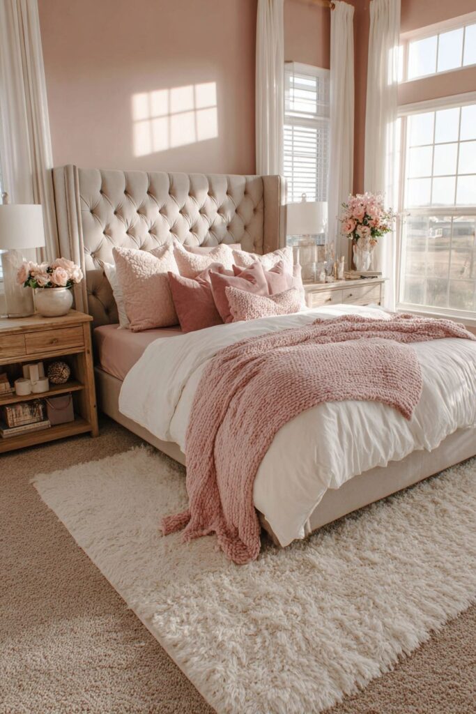 Serene Master Bedroom with Dusty Rose Accent Wall