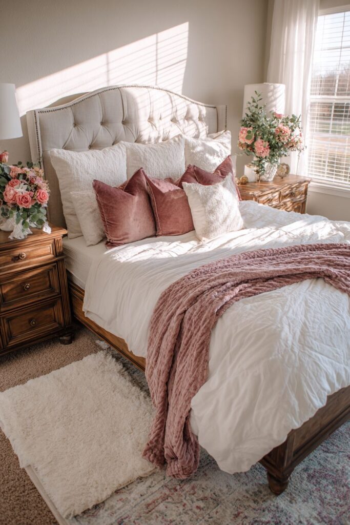 Serene Master Bedroom with Dusty Rose Accent Wall