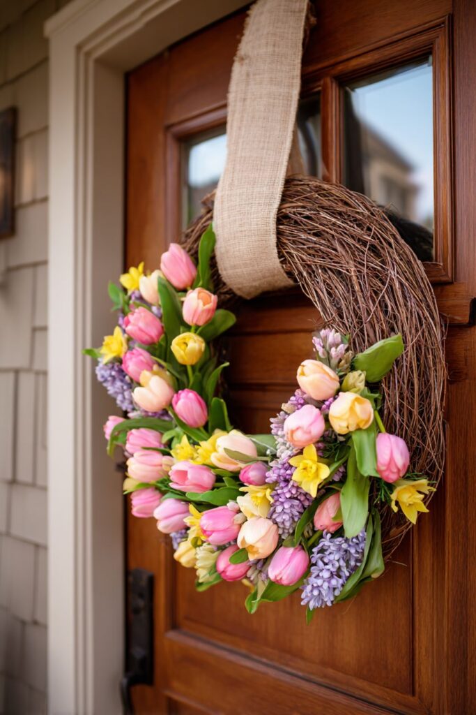 Handcrafted Grapevine Wreath with Pastel Silk Florals