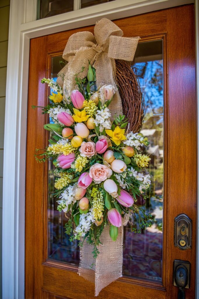 Handcrafted Grapevine Wreath with Pastel Silk Florals