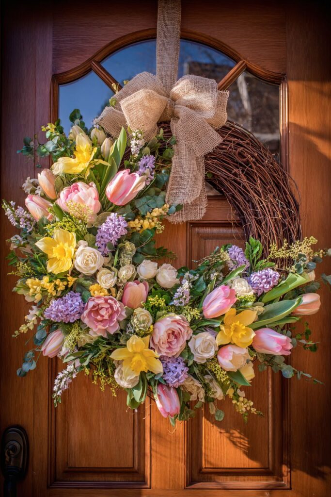Handcrafted Grapevine Wreath with Pastel Silk Florals