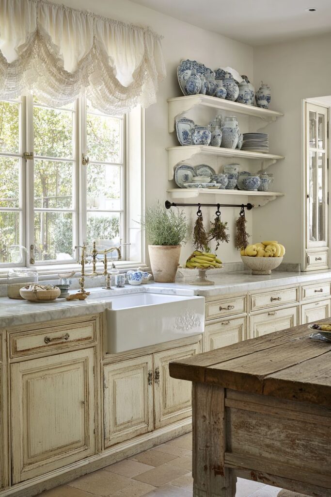 Weathered Cream Cabinet Charm with Vintage Hardware