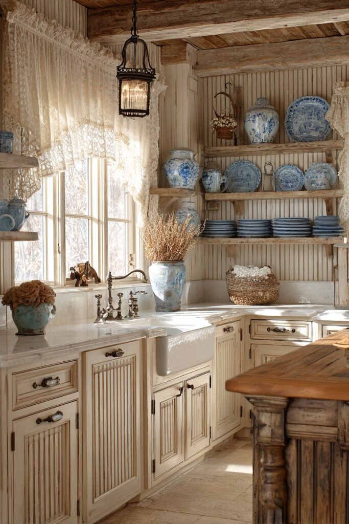 Weathered Cream Cabinet Charm with Vintage Hardware