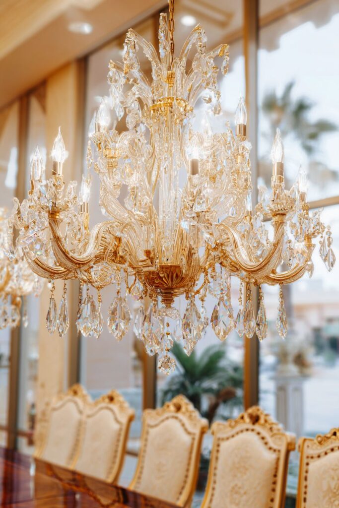 Crystal Chandelier Elegance with Gold Metalwork