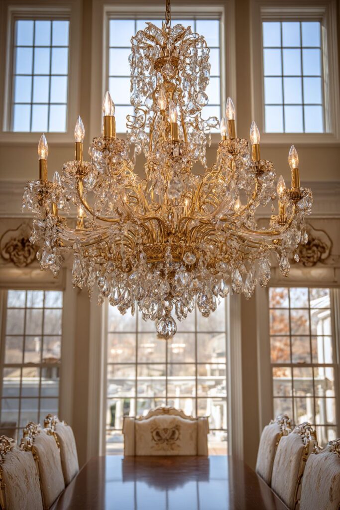 Crystal Chandelier Elegance with Gold Metalwork