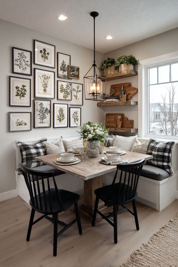 Farmhouse Gallery Wall with Herb Prints and Cutting Boards