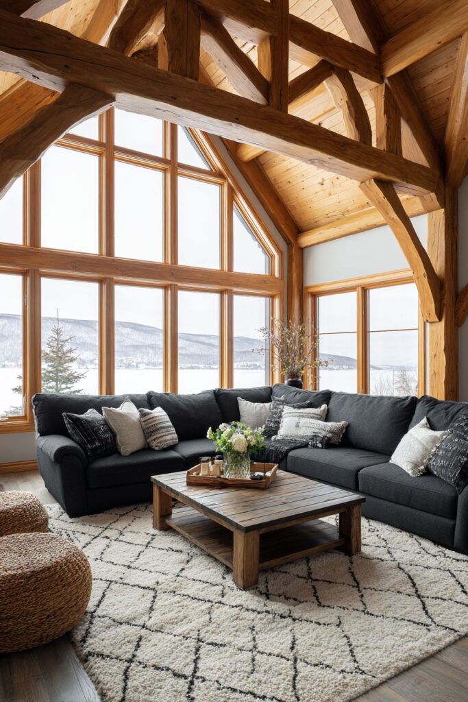 Sophisticated Sectional Sanctuary with Exposed Beam Drama