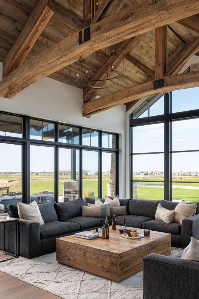 Sophisticated Sectional Sanctuary with Exposed Beam Drama