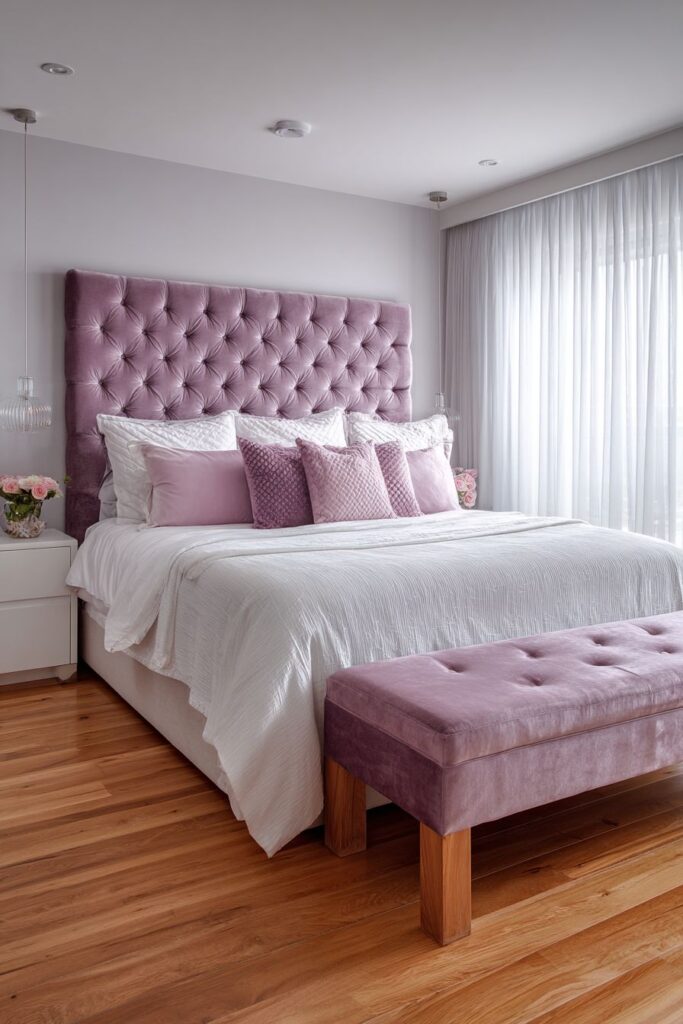 Serene Master Bedroom with Soft Lilac Walls