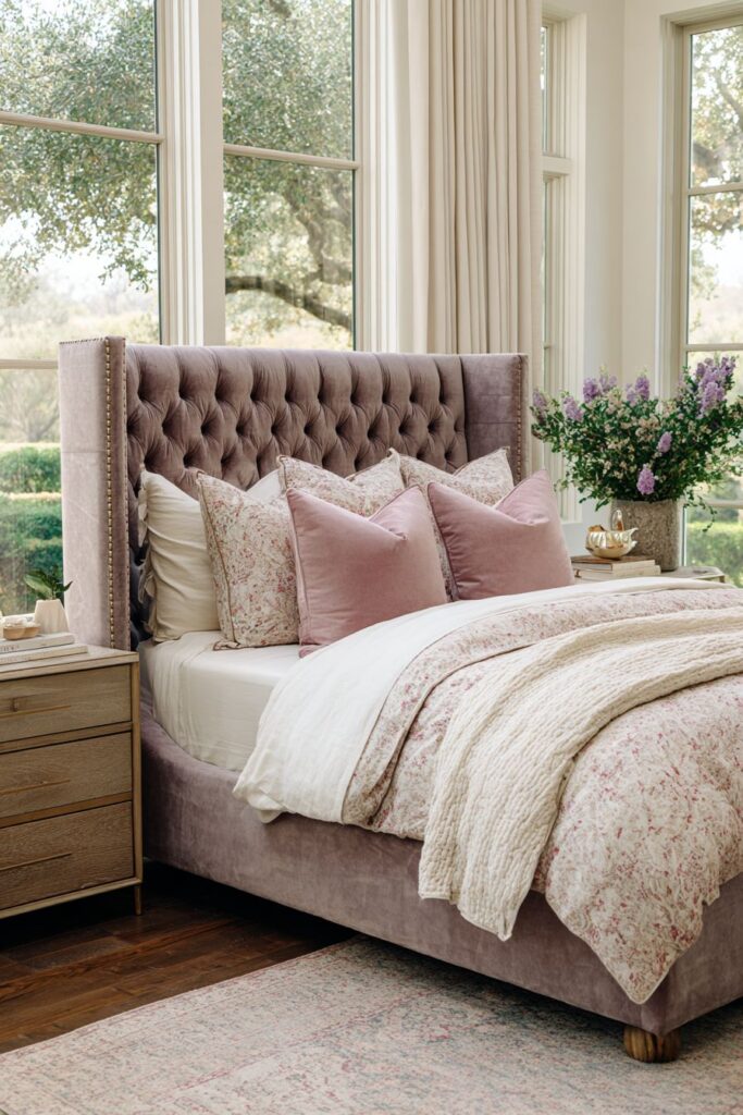 Serene Master Bedroom with Soft Lilac Walls