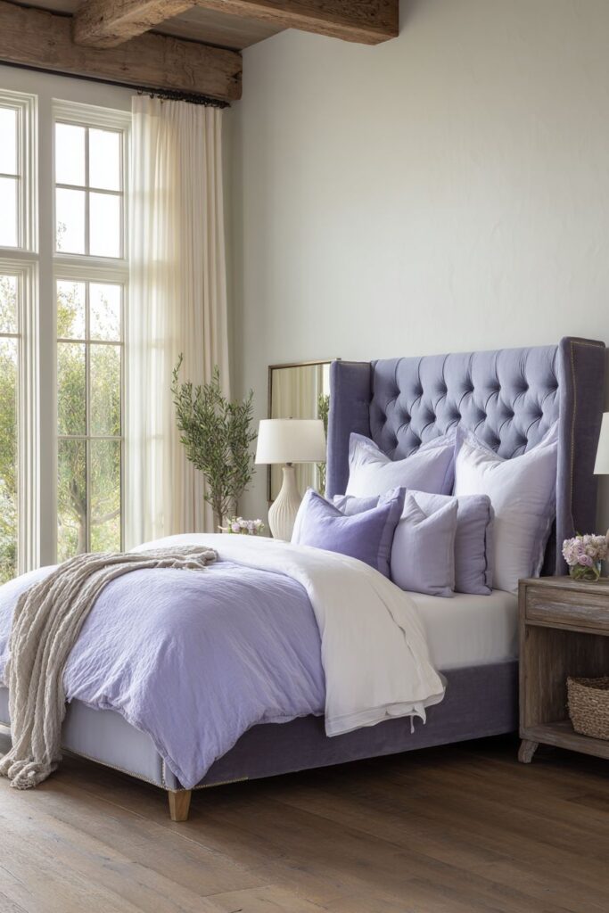 Serene Master Bedroom with Soft Lilac Walls