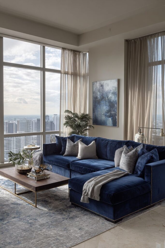 Navy Velvet Sophistication with Brass Accents