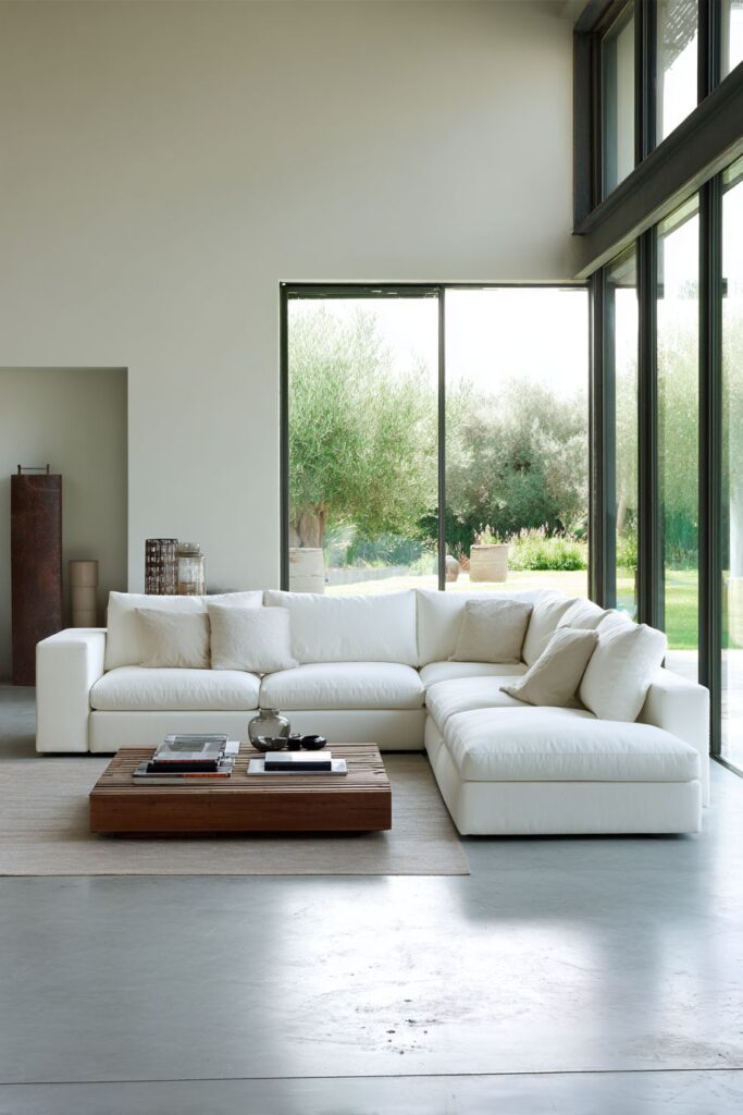 Pure Geometric Serenity with White Linen Sectional