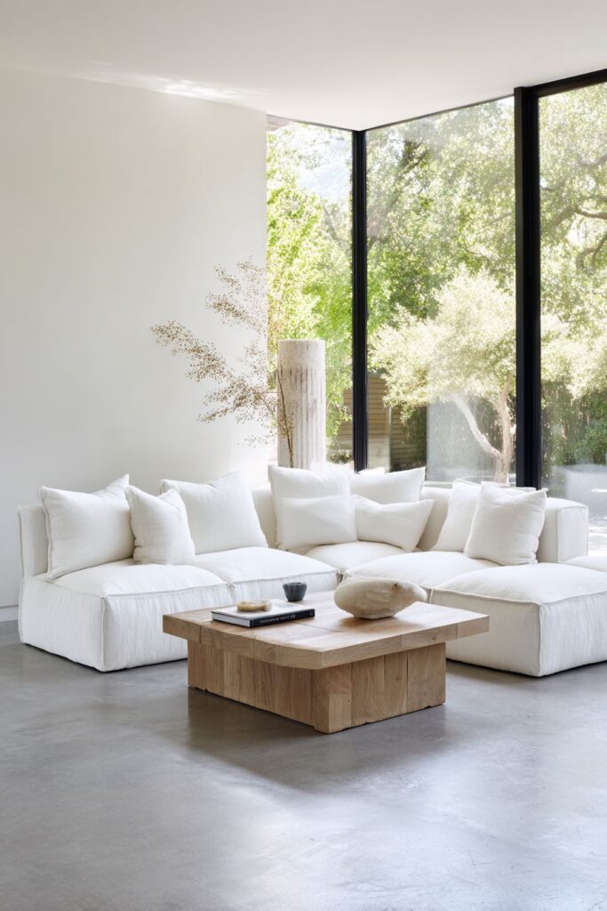 Pure Geometric Serenity with White Linen Sectional