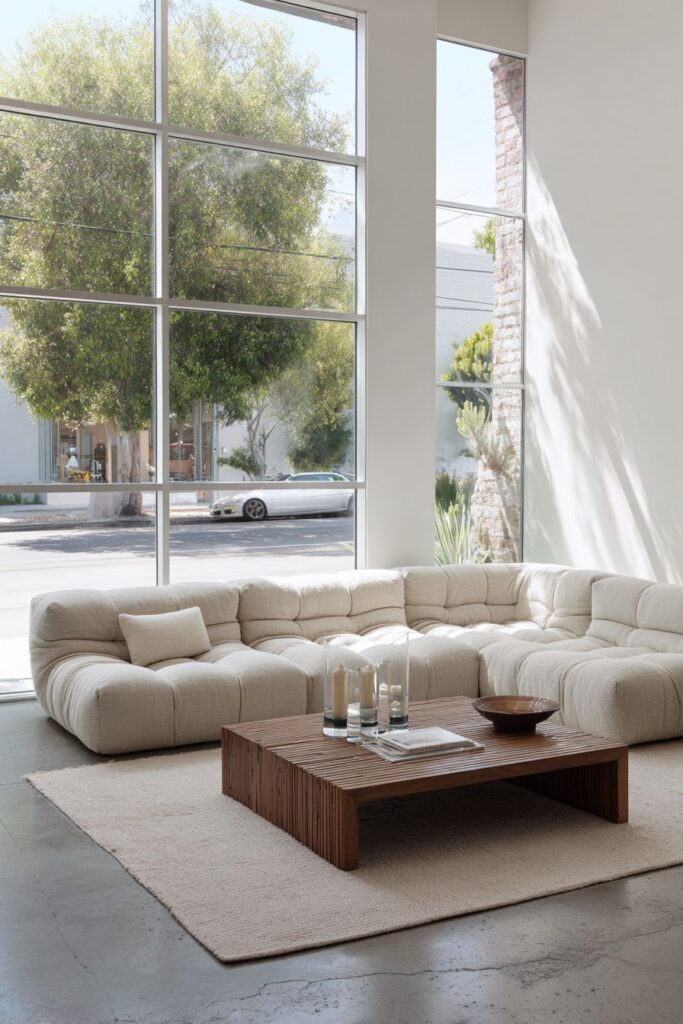 Pure Geometric Serenity with White Linen Sectional