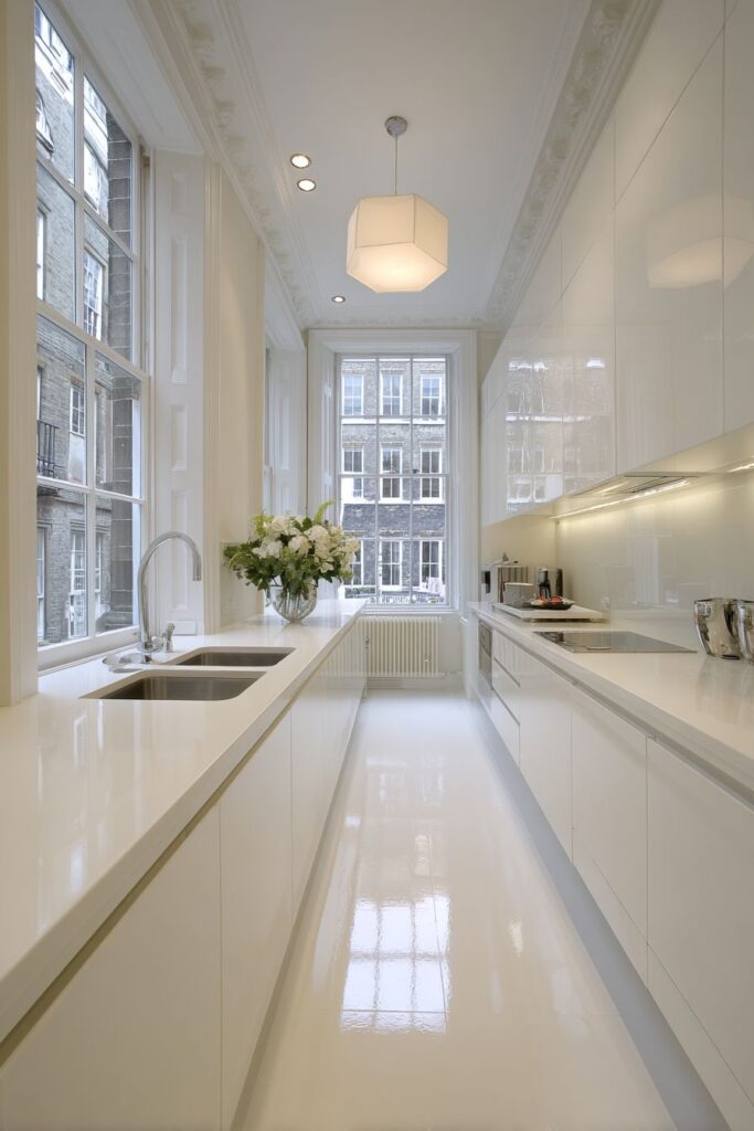 Sleek Handleless White Cabinetry Paradise