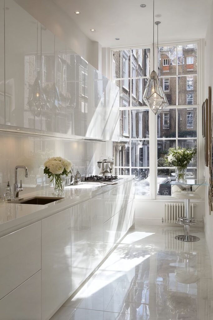 Sleek Handleless White Cabinetry Paradise