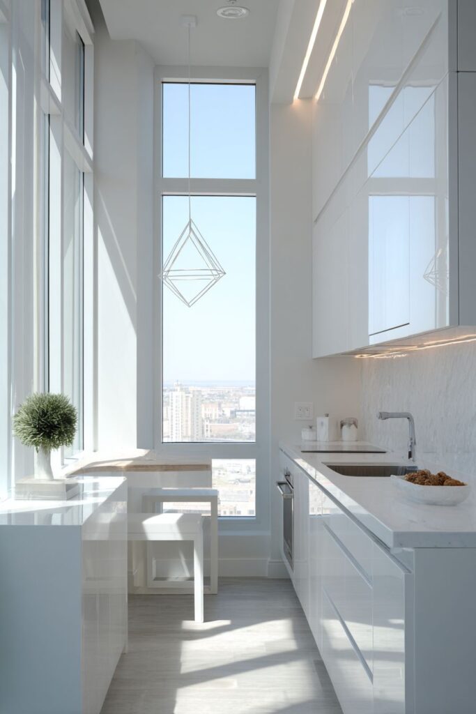 Sleek Handleless White Cabinetry Paradise