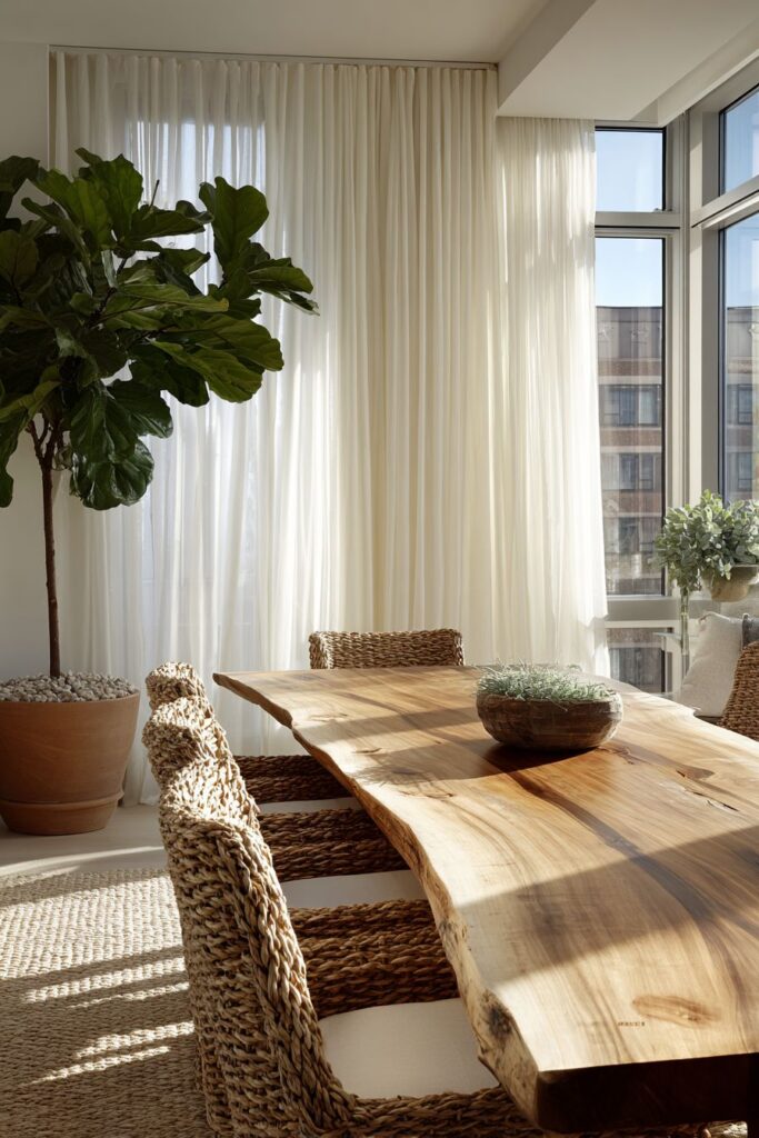 Live-Edge Walnut Centerpiece with Rattan Accents