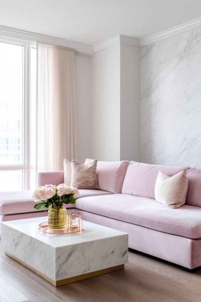 Modern Pink Elegance with Blush Velvet Sectional