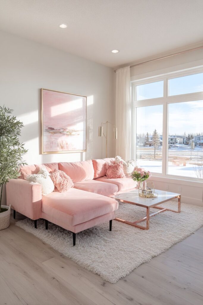 Modern Pink Elegance with Blush Velvet Sectional