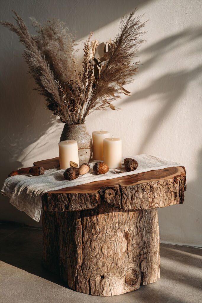 Rustic Wooden Pedestal with Seasonal Elements