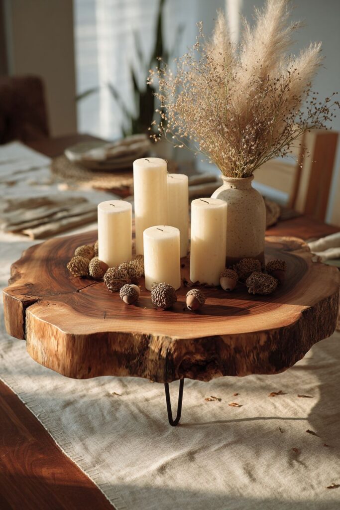 Rustic Wooden Pedestal with Seasonal Elements