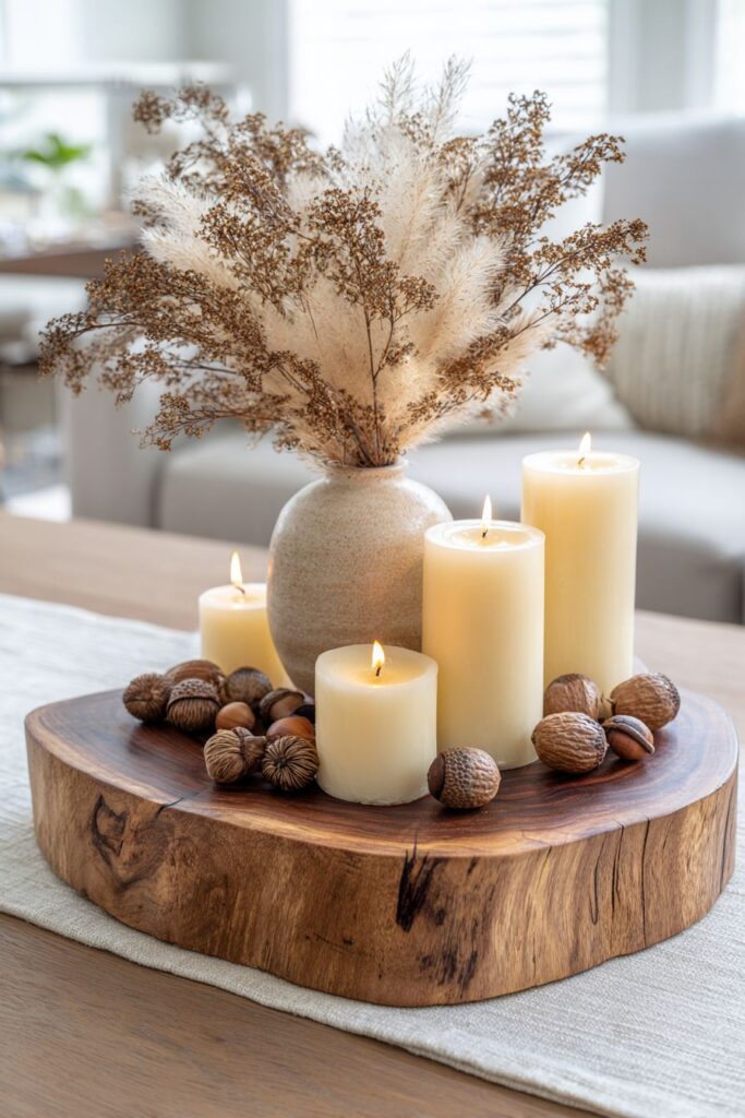 Rustic Wooden Pedestal with Seasonal Elements
