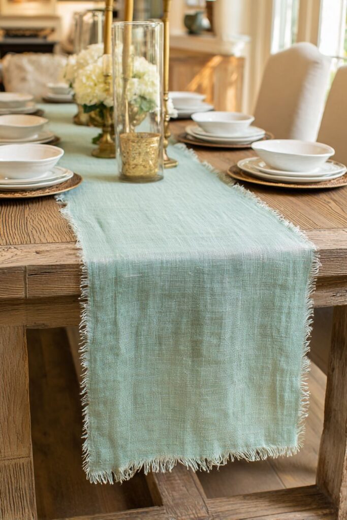 Elegant Linen in Sage Green Farmhouse Style