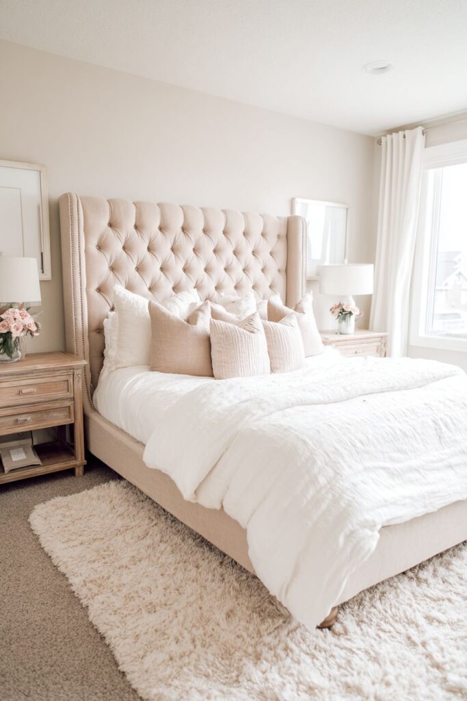 Luxurious Upholstered Elegance with Tufted Taupe Headboard