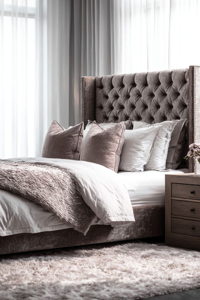 Luxurious Upholstered Elegance with Tufted Taupe Headboard