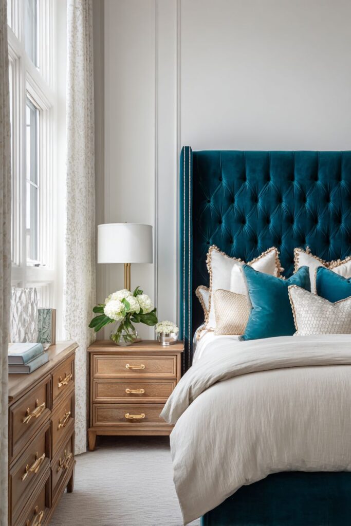 Luxurious Velvet Teal Headboard Haven