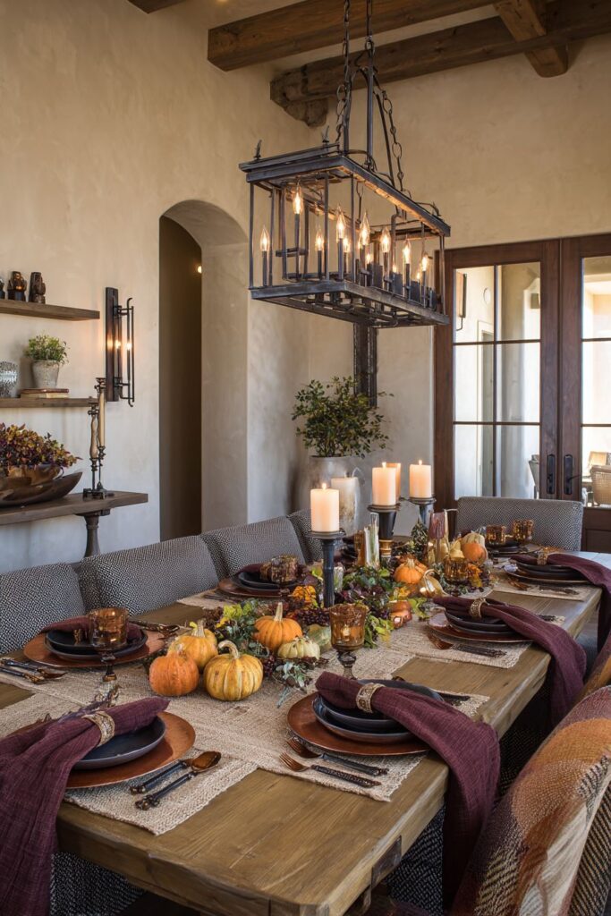 Rustic Wooden Harvest Table with Copper Accents