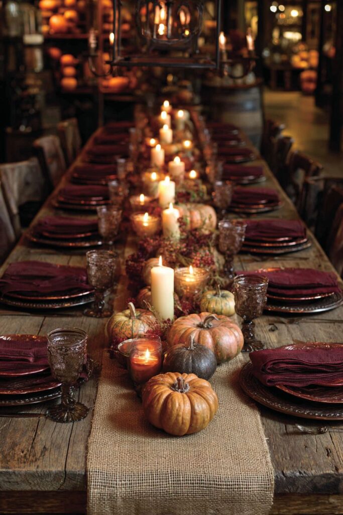 Rustic Wooden Harvest Table with Copper Accents