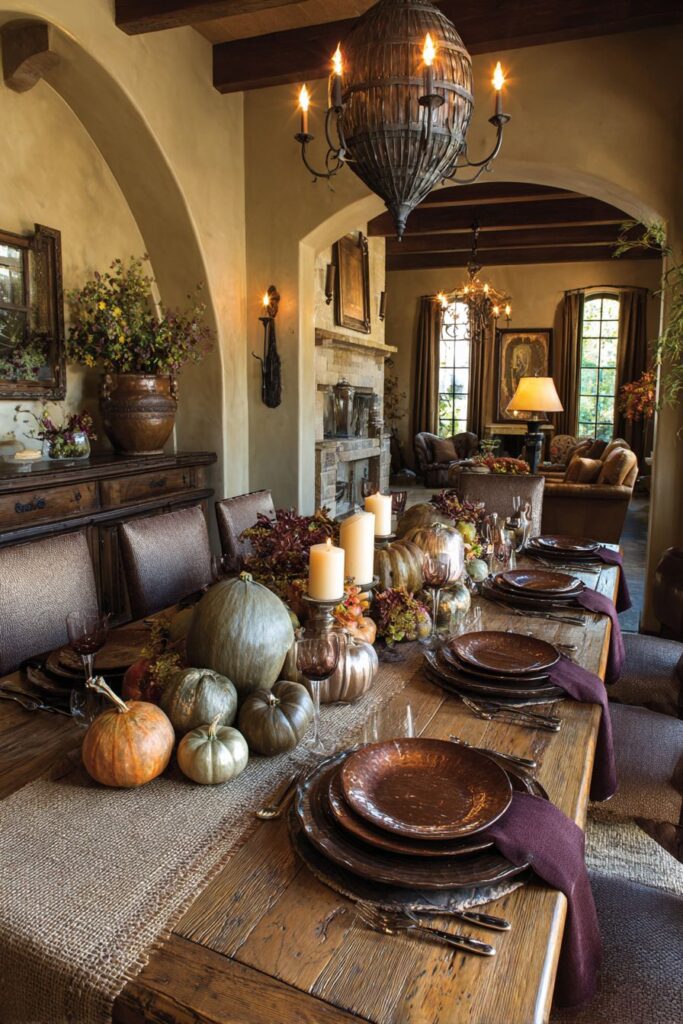 Rustic Wooden Harvest Table with Copper Accents