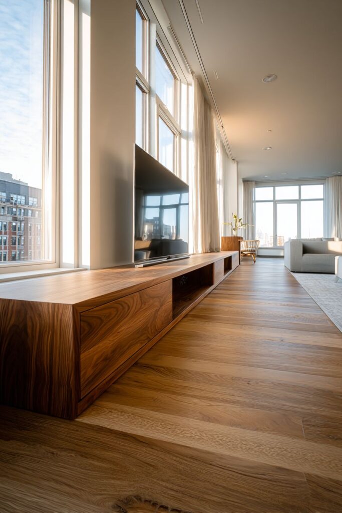 Modern Floating Wall-Mounted Walnut Unit