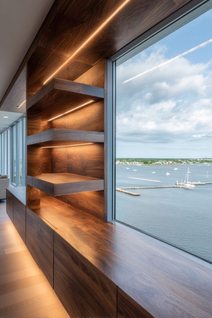 Modern Floating Wall-Mounted Walnut Unit