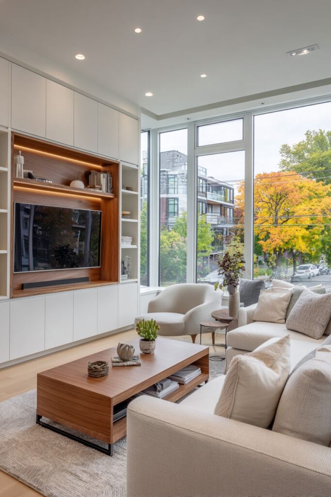 Modern Floating Wall-Mounted Walnut Unit