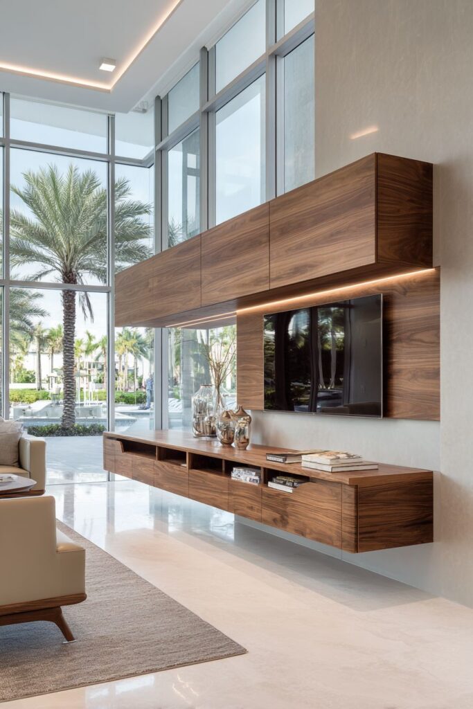 Modern Floating Wall-Mounted Walnut Unit