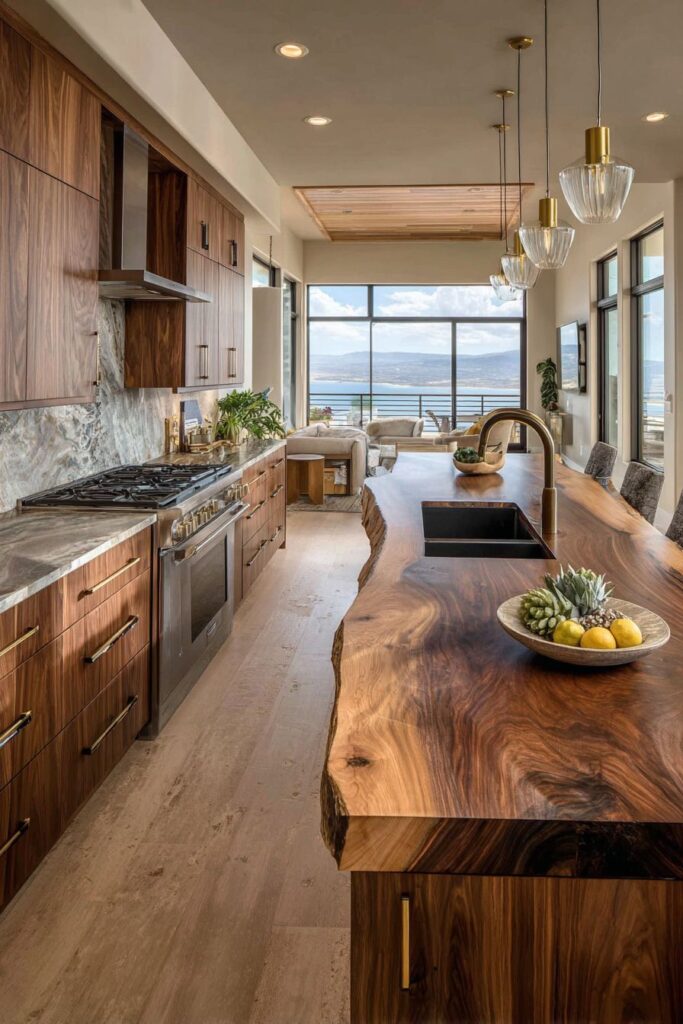 Rich Walnut Cabinetry with Natural Grain Patterns