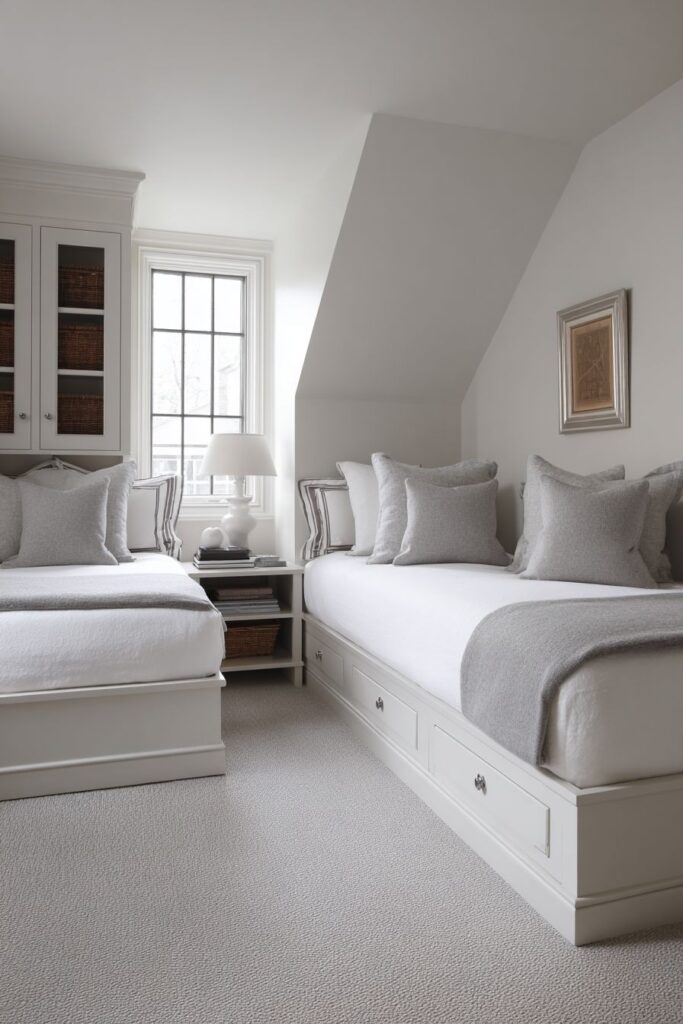 L-Shaped Twin Bed Configuration with Built-In Storage