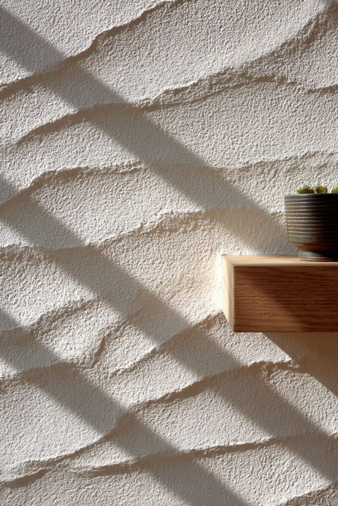 Textured Plaster Accent Wall with Wave Patterns