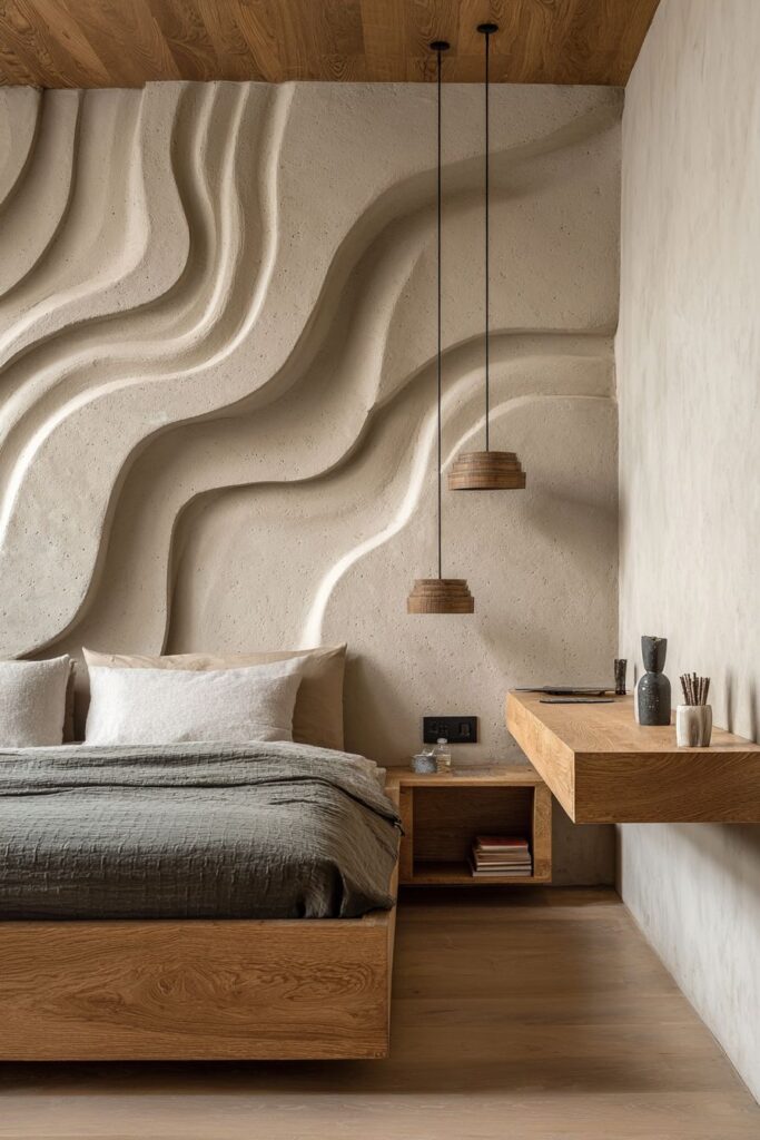Textured Plaster Accent Wall with Wave Patterns